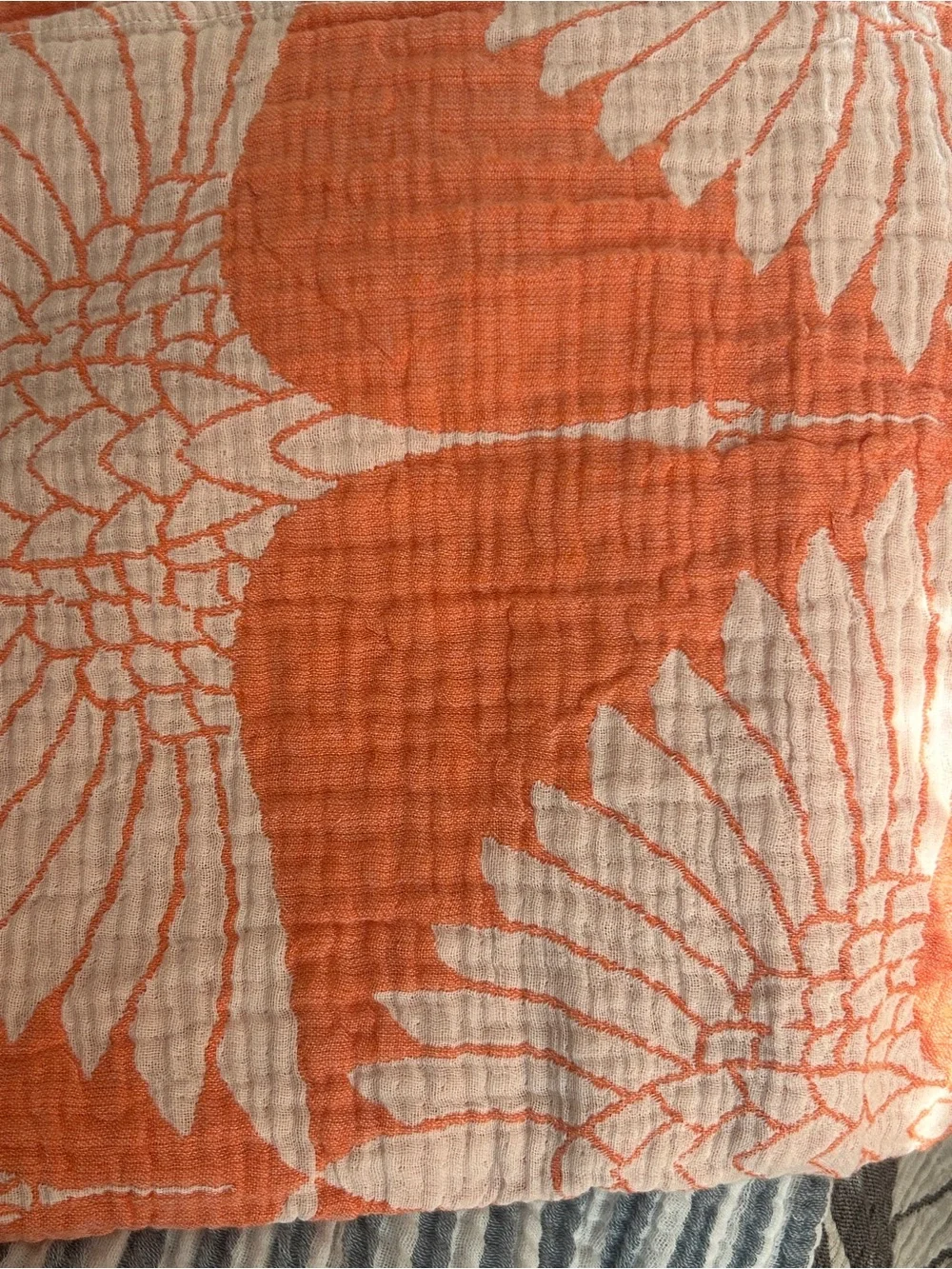 Neon Coast Modern Anthracite Orange Woven 100% Cotton Birds in Flight Throw NEW